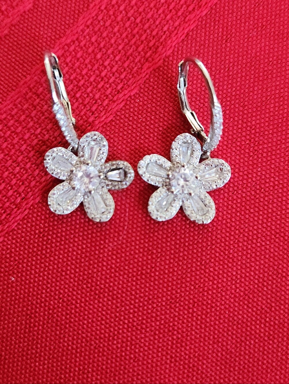 Silver Floral Cubic Zirconia Drop Earrings - White